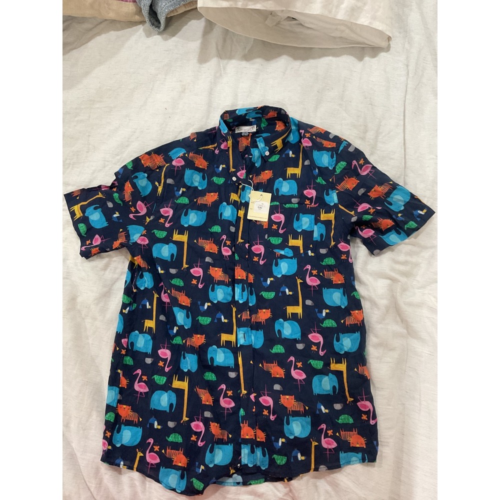 Oxford Lads Mens Large NWT Safari Animal Print Short Sleeve Button Down Shirt